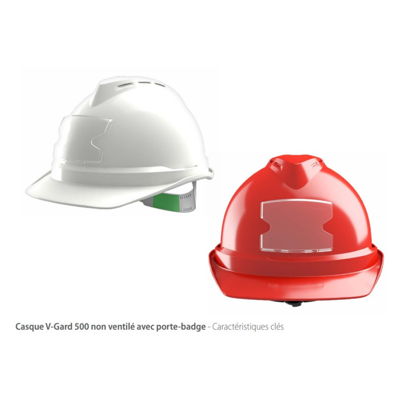 MSA - Casque de sécurité - V-Gard® 500 non ventilé - Fas-Trac III PVC, porte-badge