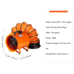 PLUCEO - Ventilateur / extracteur - 300W + gaine 10m