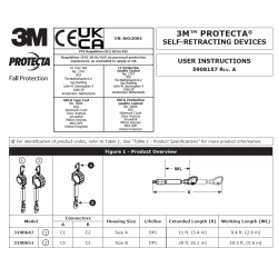 3M - Enrouleur antichute à rappel automatique - 3M™ Protecta®, sangle, mousqueton, mousqueton à verrouillage, 6.1m