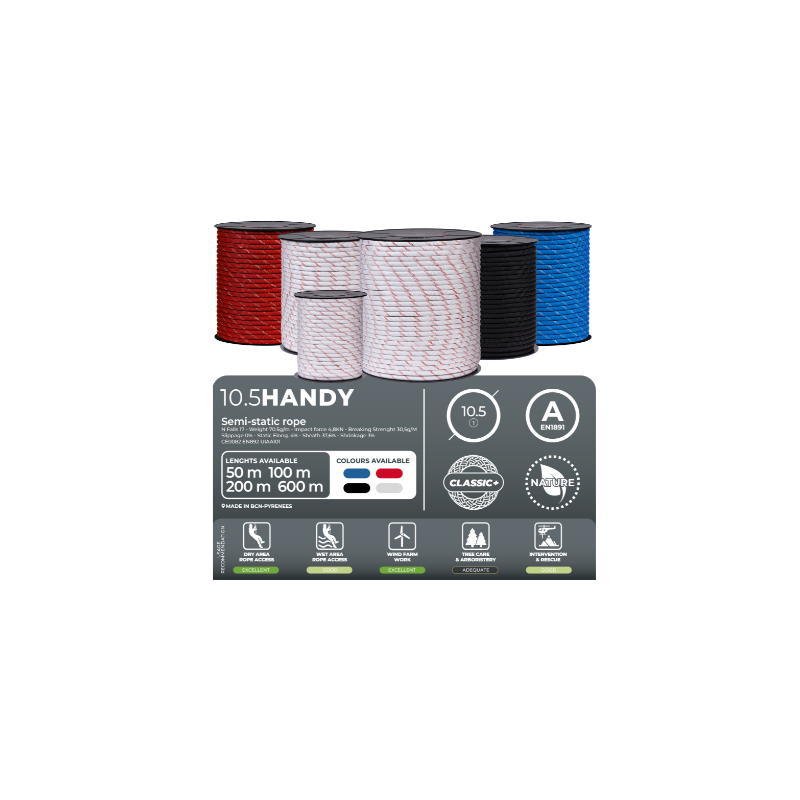 FIXE - Corde semi-statique - HANDY 10.5mm couleurs