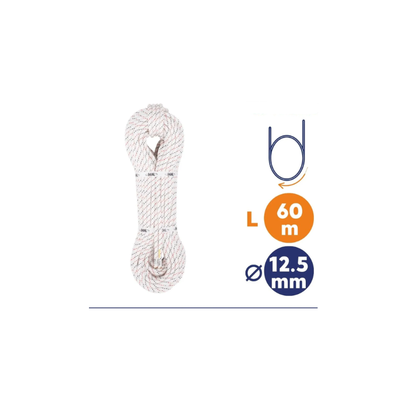 BEAL - Corde statique - ERGO 12,5 + 2 terminaisons cousues / 60M